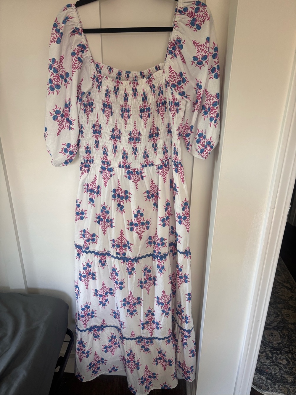 Chic Soul Floral Smocked Maxi Dress 1X Puff Sleeve Cottagecore